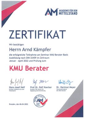 Zertifikat KMU Berater - smart & taff Consulting GmbH