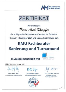 Zertifikat Sanierung und Turnaround - smart & taff Consulting GmbH
