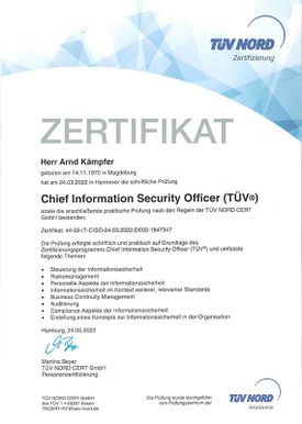 Zertifikat Chief Information Security Officer - smart & taff Consulting GmbH